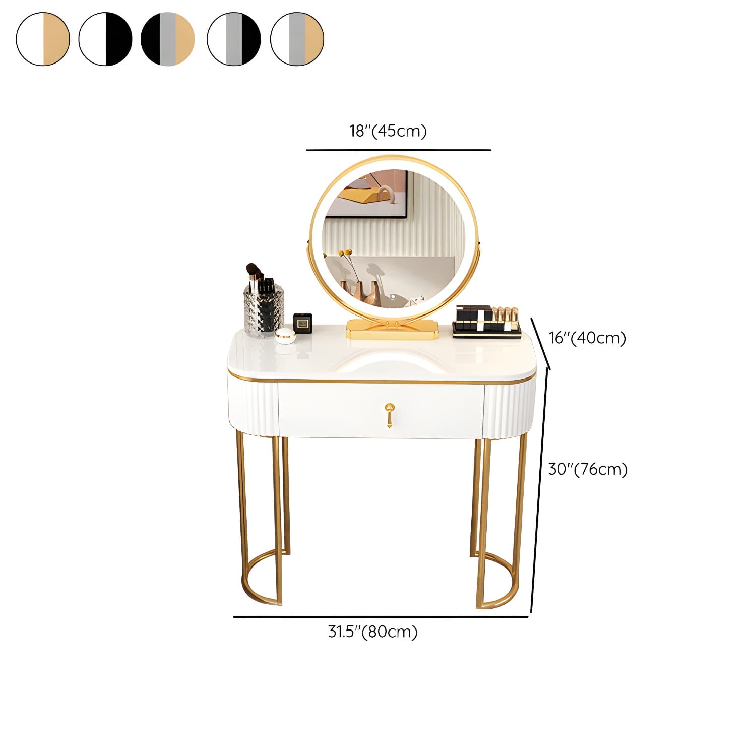 Removable Makeup Counter Lighted Mirror Vanity Dressing Table with Drawer thumbnail 16