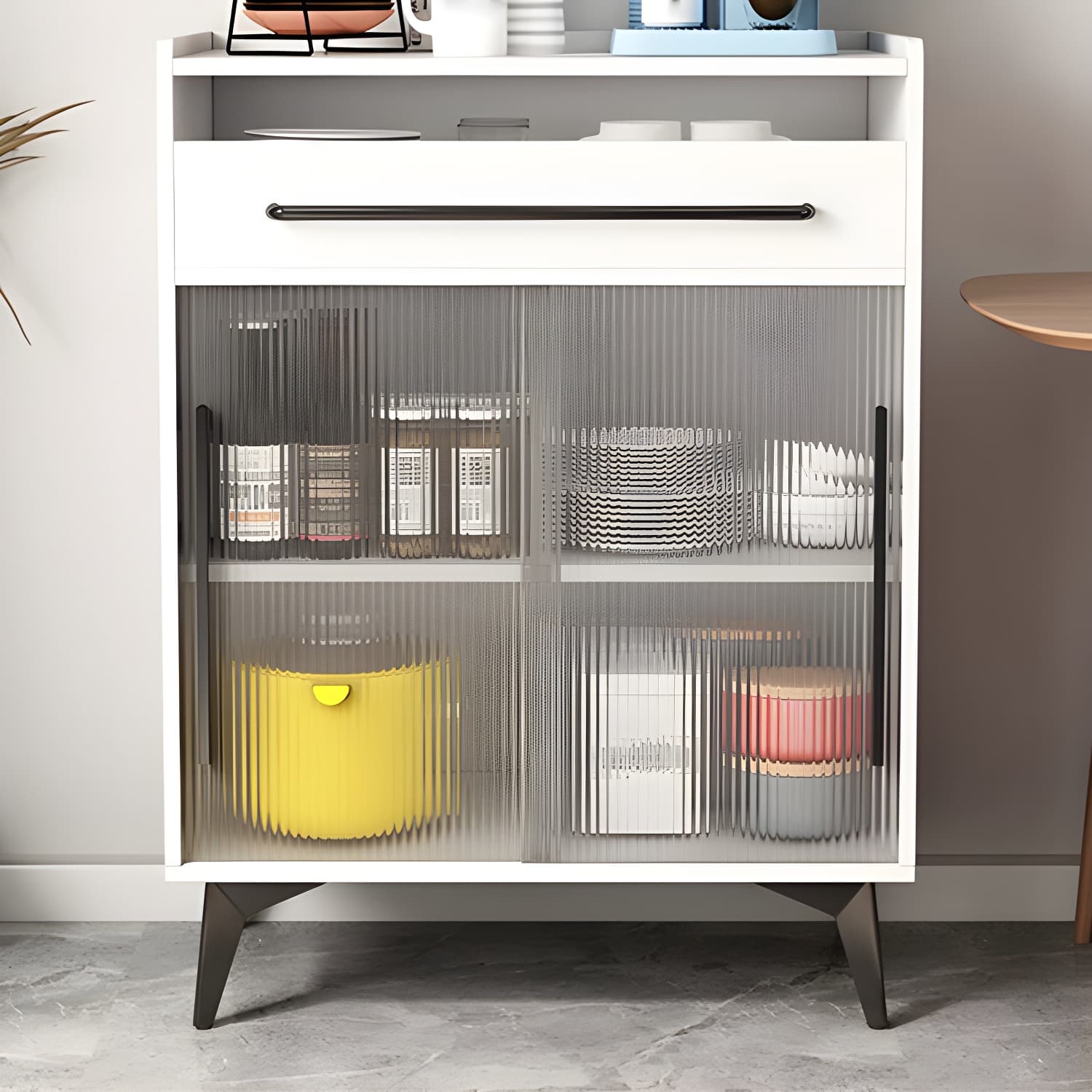 Scandinavian Wood Sideboard Credenza with Acrylic Doors and Drawers - image 8