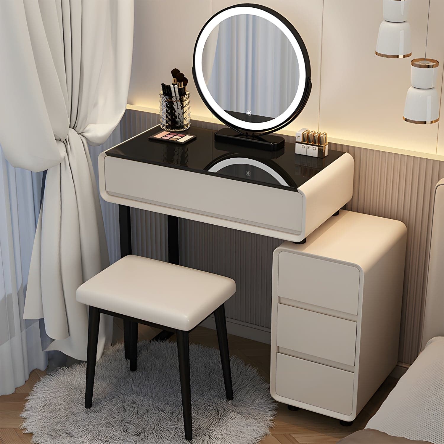 Modern Gray Makeup Vanity with Mirror & Drawers & Seat Included thumbnail 4
