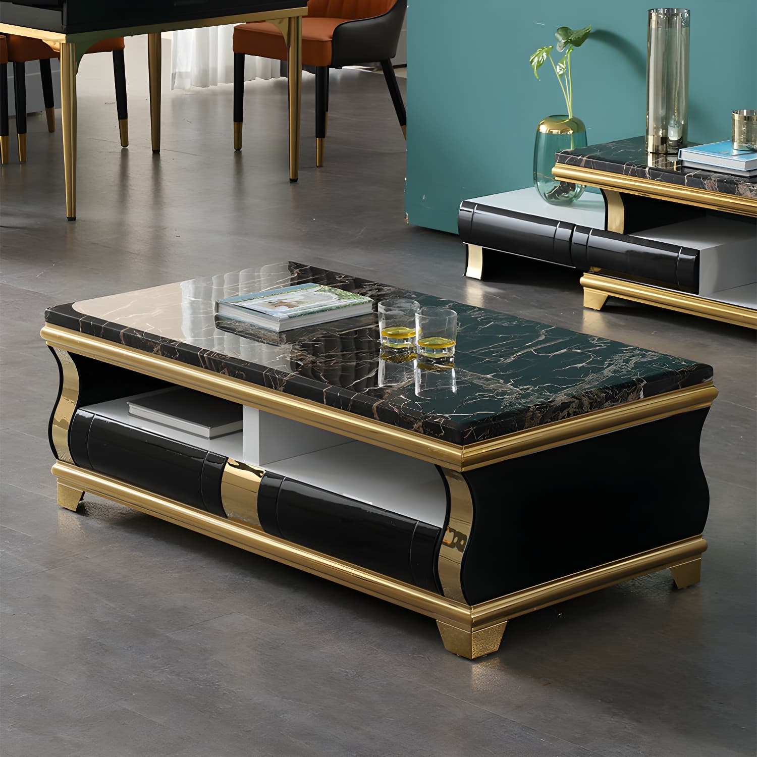 Marble Coffee or End Table with Storage Drawers Rectangle Block thumbnail 3