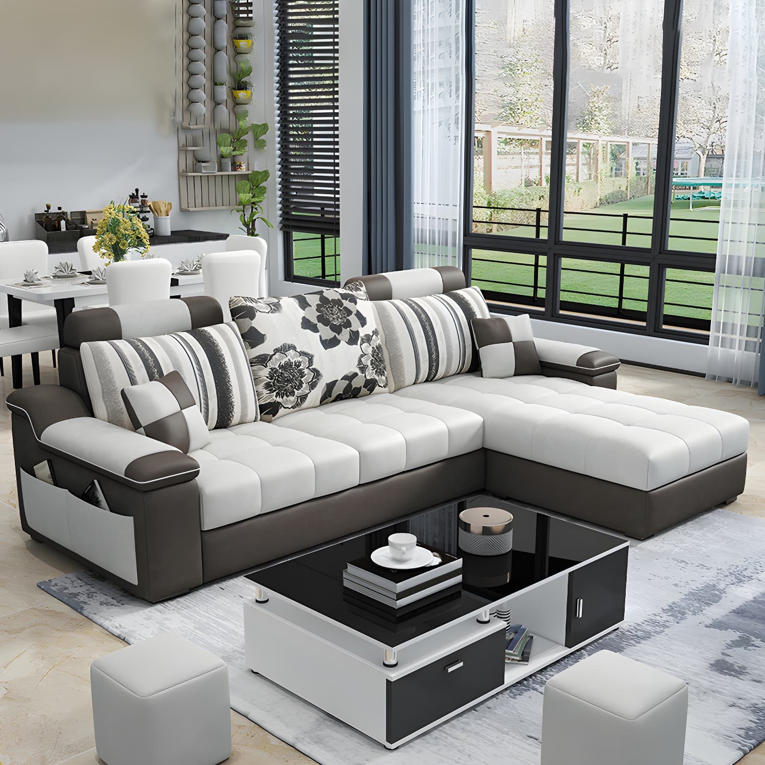 3-Seater Cotton Blend and Faux Leather L-Shape Sectionals Sofas thumbnail 12