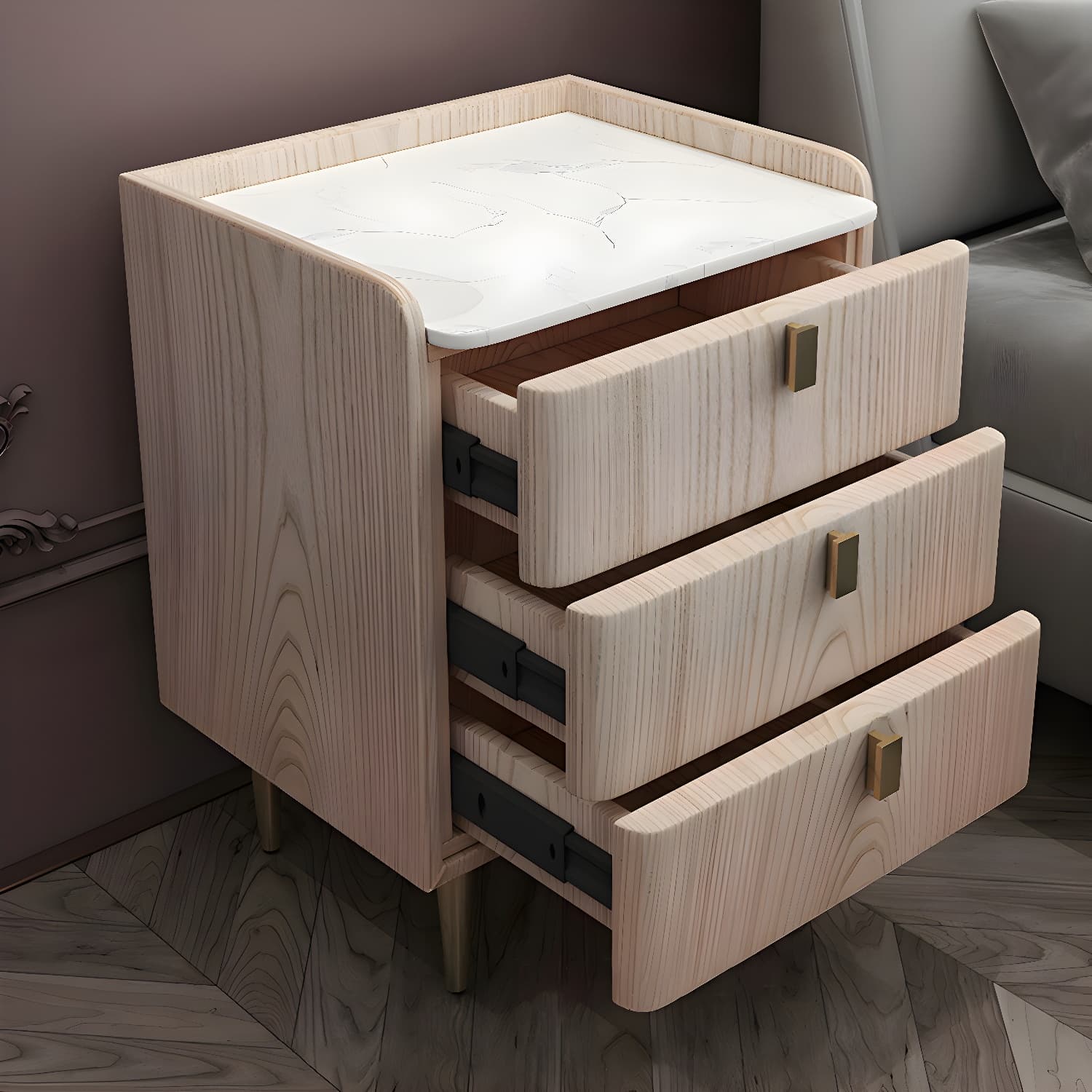 Contemporary Drawer Storage Bed Nightstand Wooden Night Table for Bedroom thumbnail 16