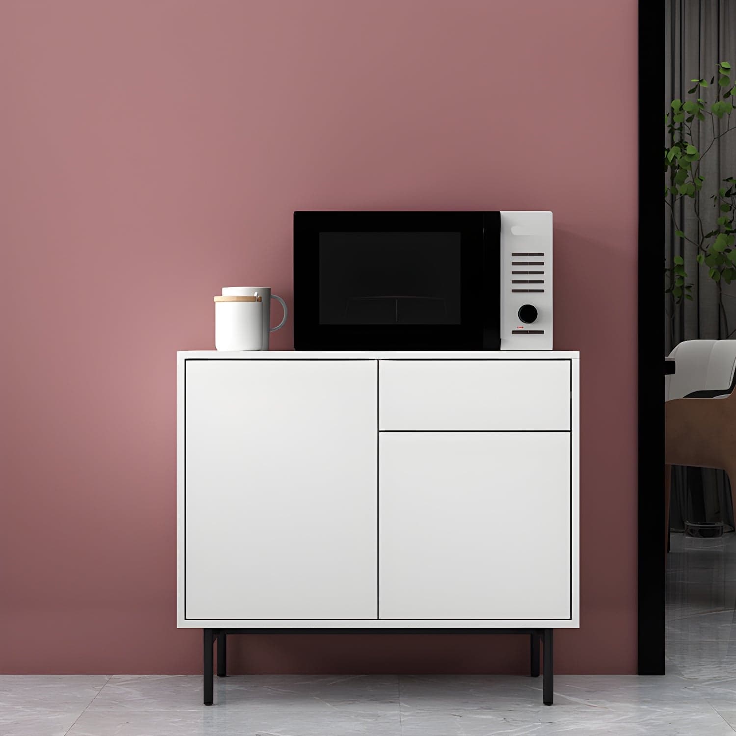 Wooden Rectangle Sideboard Modern Home Sideboard Cabinet with Drawers and Door - image 4