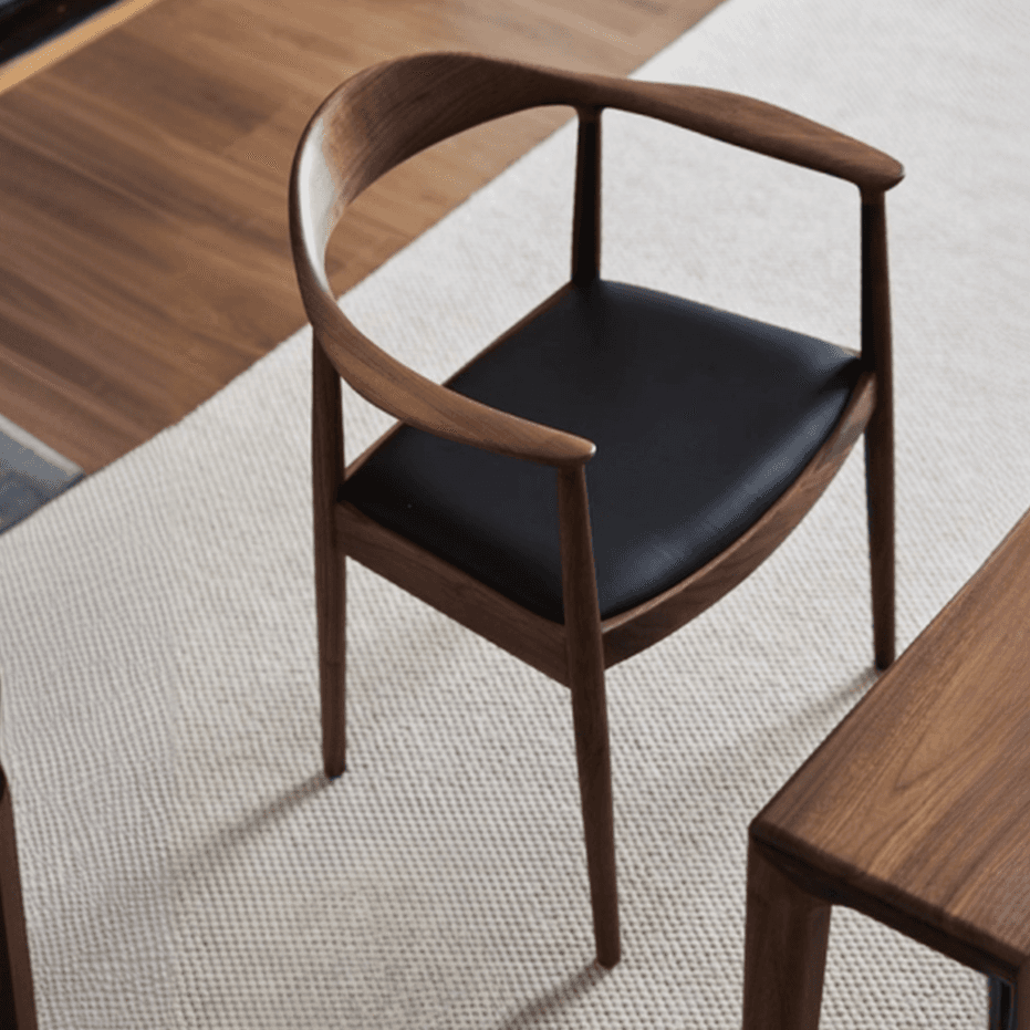 Scandinavian Timber Outlined Leatherette/Linen Firm Arm Chair with Exposed Back and Armrest thumbnail 8