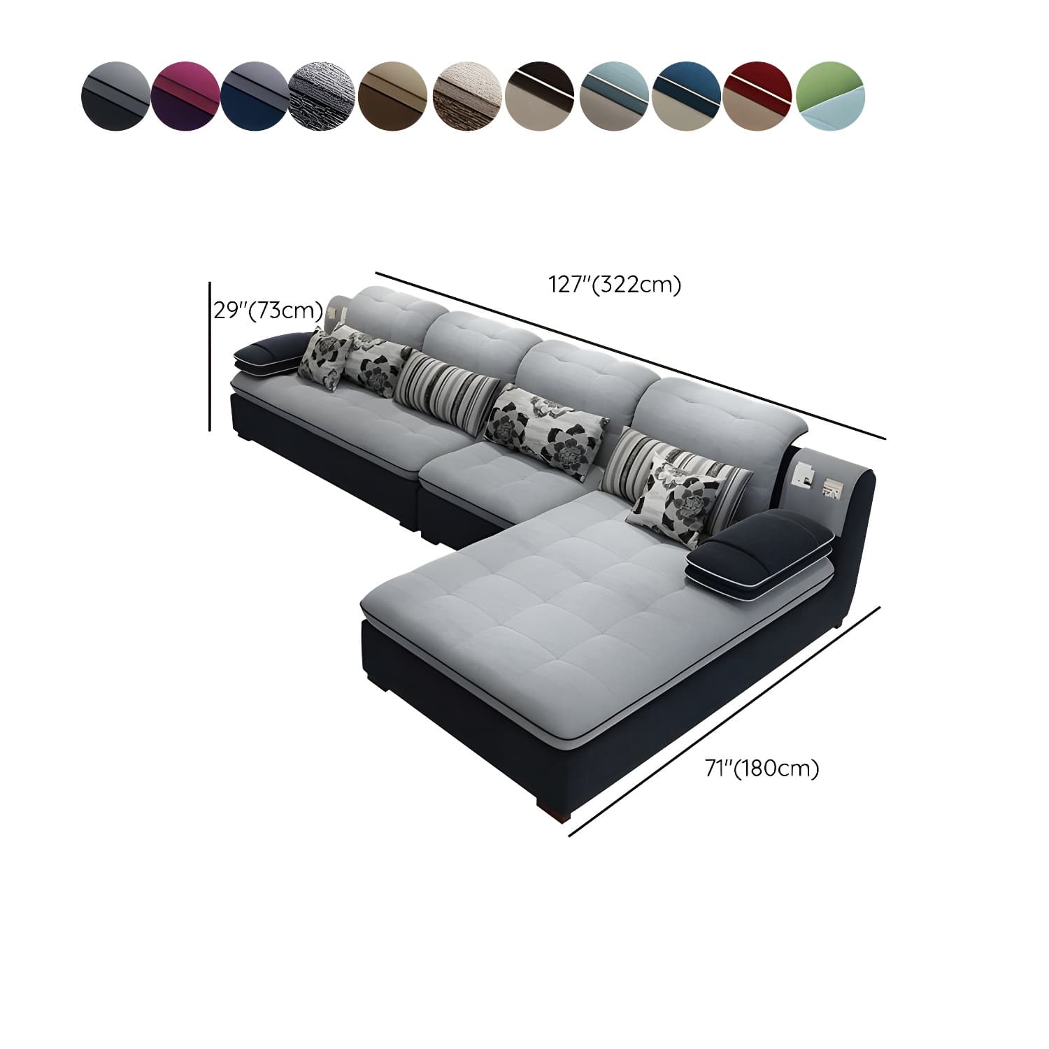 Modern Wood Frame L-Shaped Stationary Sofa Chaise with Adjustable Headrest and Storage Included thumbnail 18