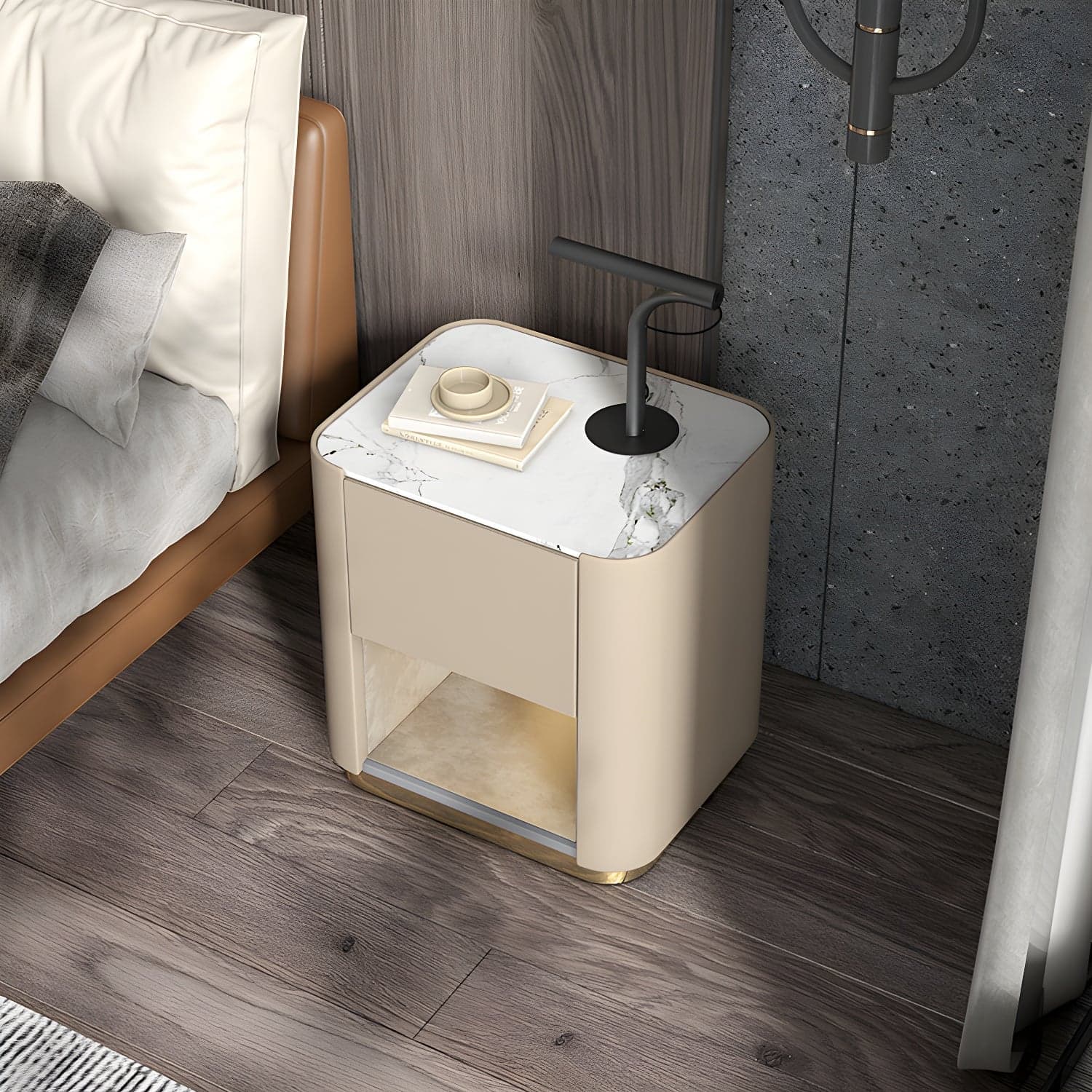 Contemporary Stone Top 1-Drawer, 1 Shelf Nightstand 21.65" Tall Nightstand thumbnail 1