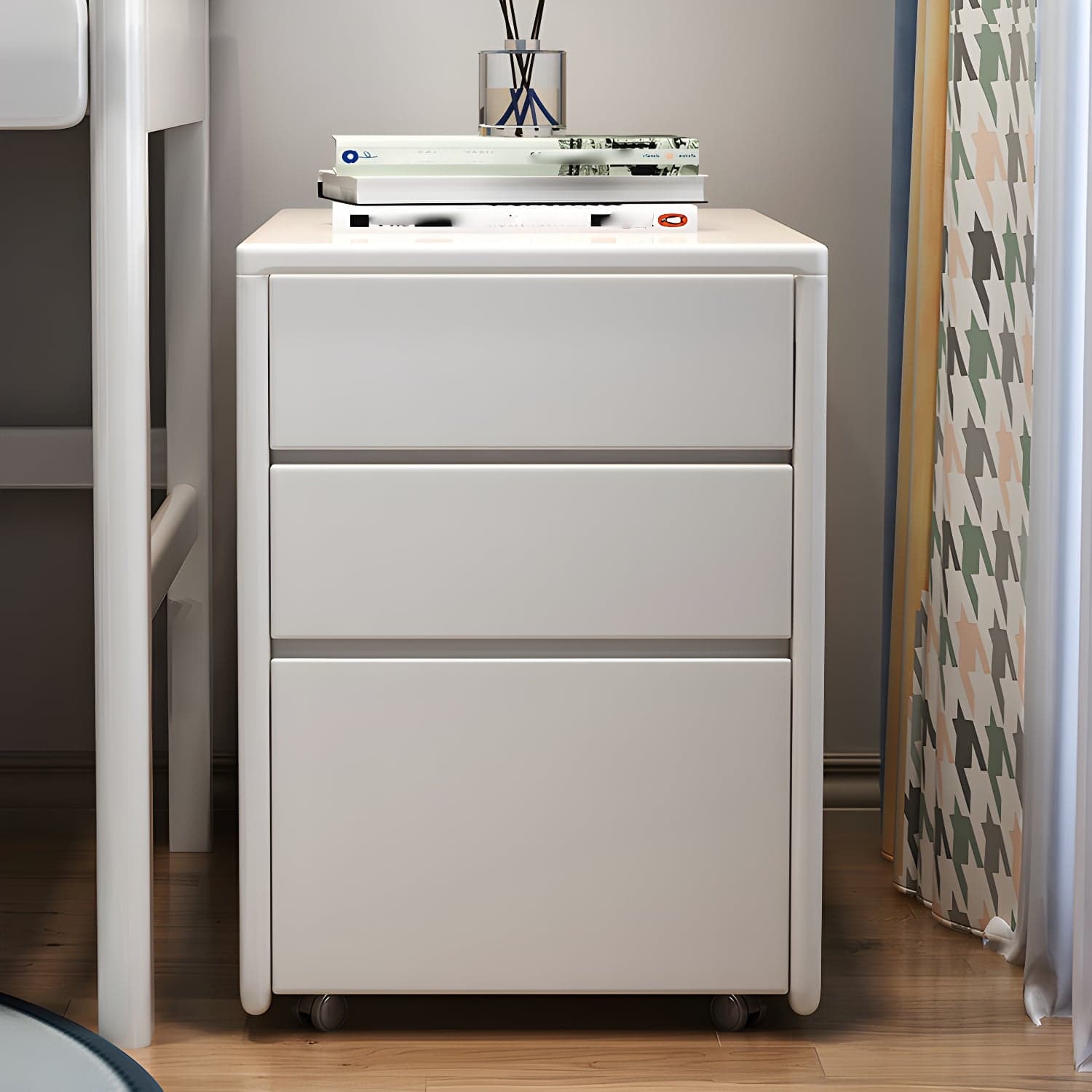Modern Square Wood Cabinet on Wheels Side Cabinet with Drawer thumbnail 3