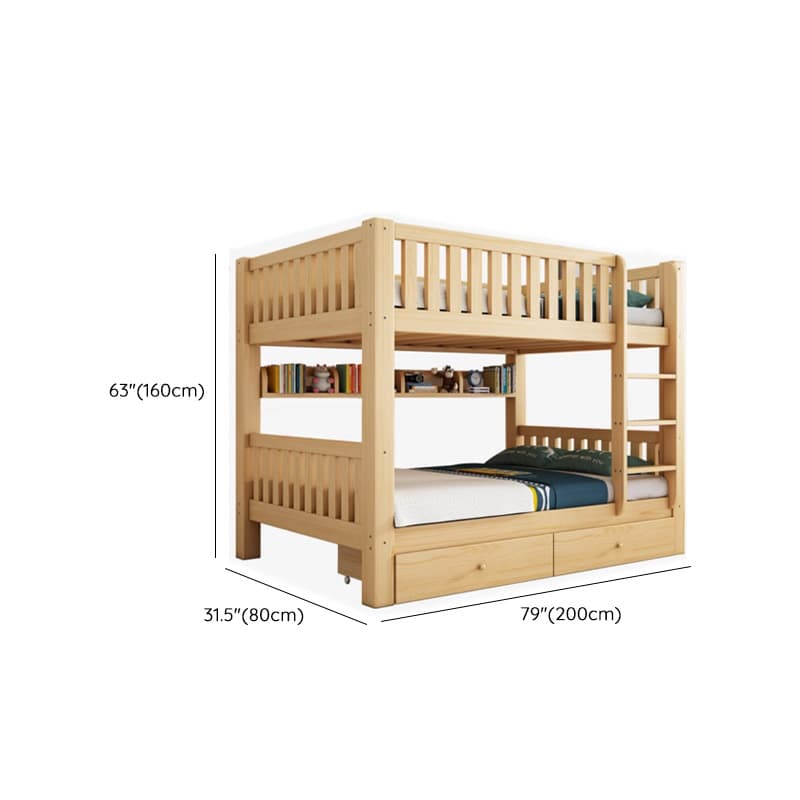 Timber Wood Color Bunk Bed with 2 Storage Boxes, Safety Guardrail & Compartment Bedroom thumbnail 48