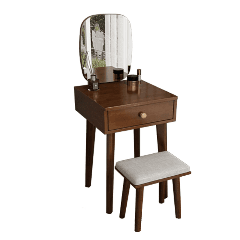 Modish Small/Standard Vanity Set with White/Auburn/Natural Color Chair, 1 Drawer/2 Drawers, Rubberwood Frame, and Standing Mirror thumbnail 5