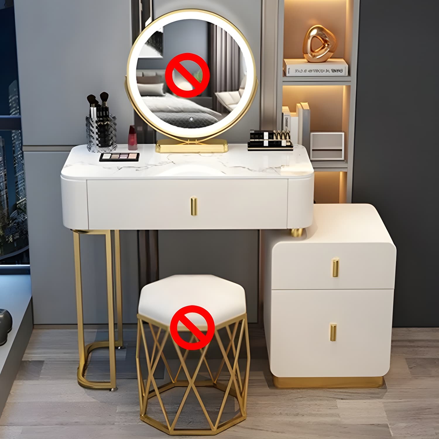Modern Stone Top Makeup Vanity Desk with Solid Wood Storage Drawers thumbnail 4