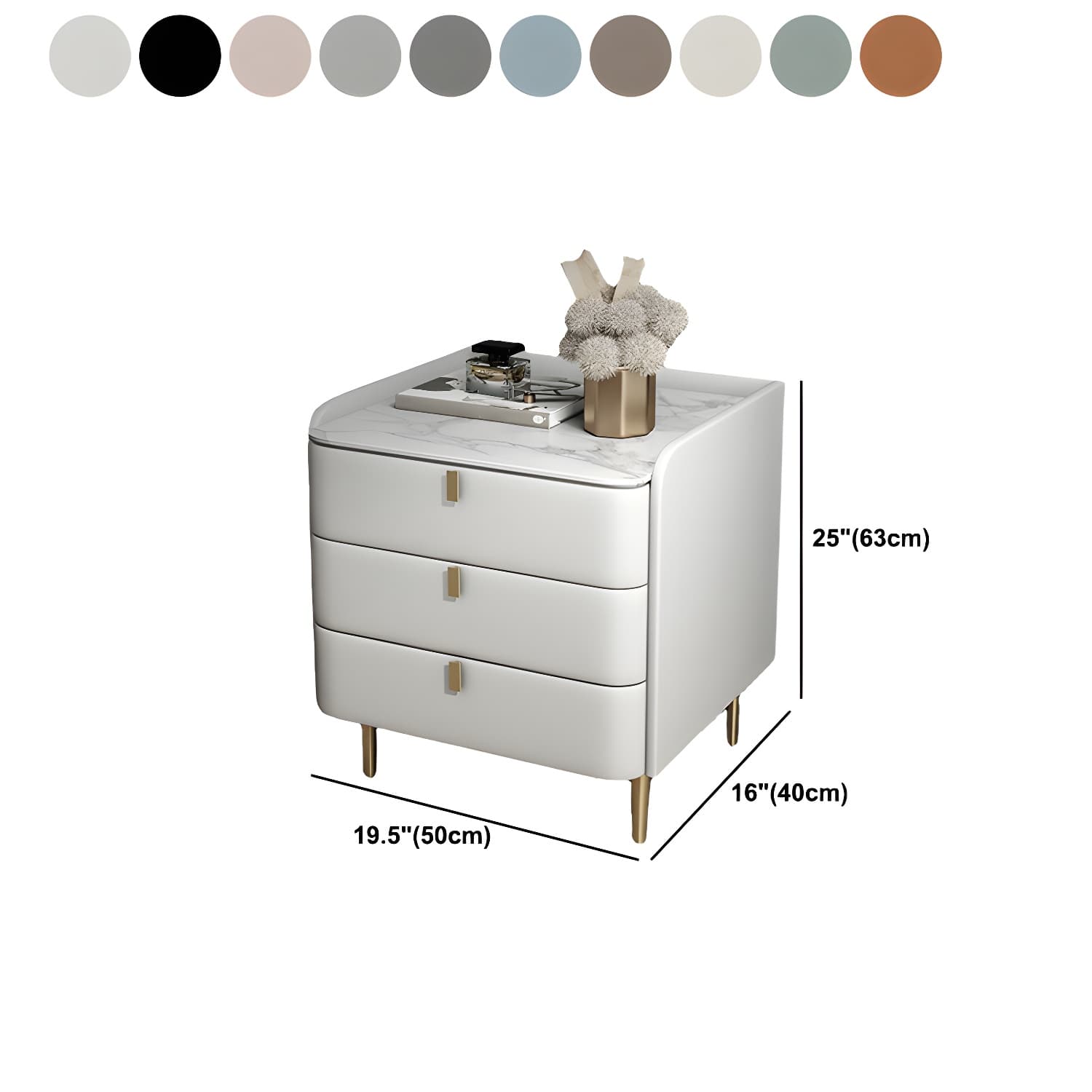 Stone Top Nightstand 3-drawer Leather Night Table with 4 Legs thumbnail 20