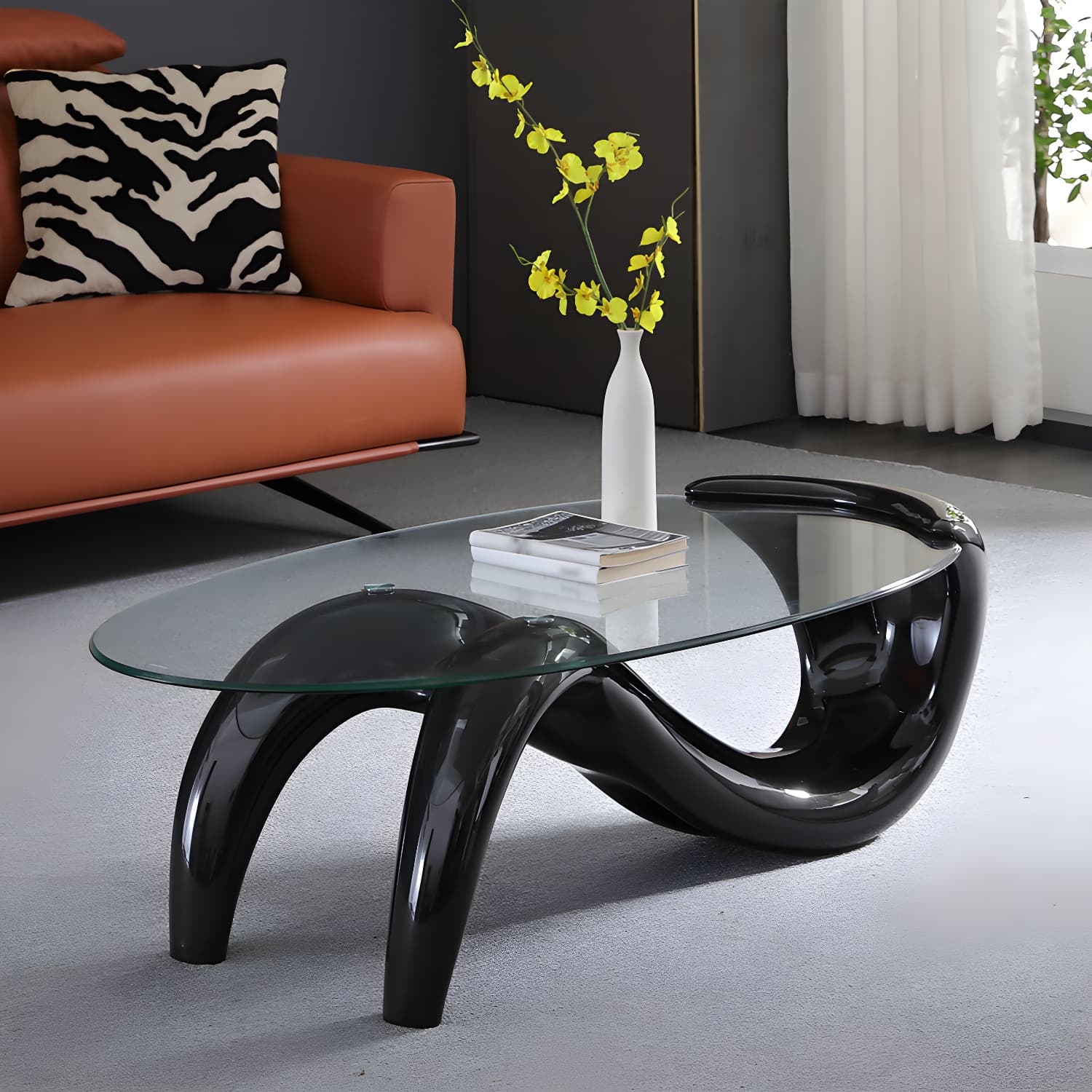 Abstract Coffee Table Contemporary Glass 15.7" Cocktail Table thumbnail 1