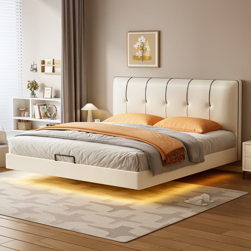 Cream Solid Color Adaptable Height Stitch-tufted Floating Bed for Bedroom thumbnail 2
