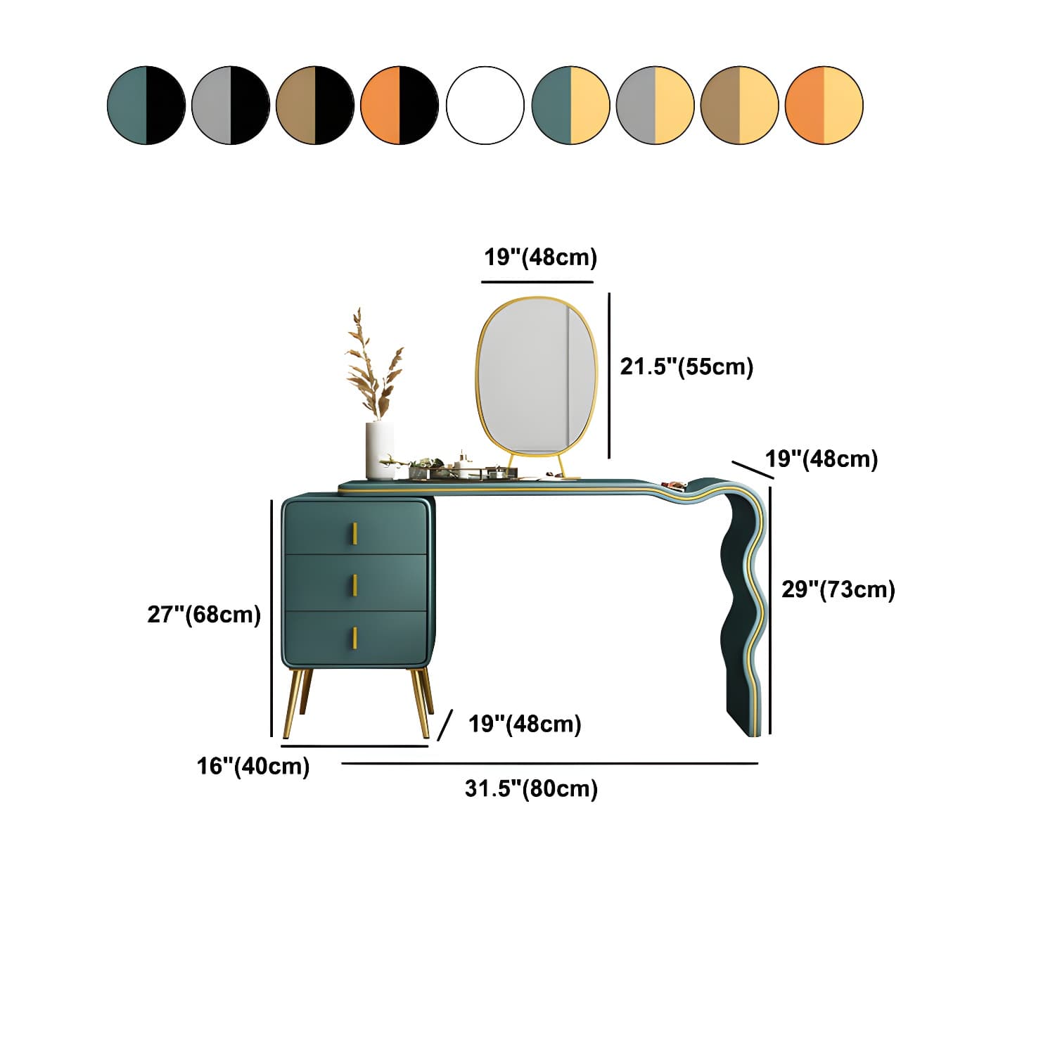 3 Drawers Make-up Vanity Set, 28.74" H Leather Vanity with Stool & Mirror thumbnail 28