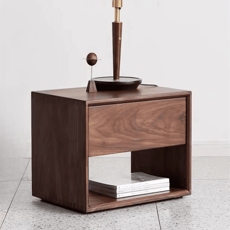 Solid Wood Open Shelf Nightstand with 1 Drawer in a Modish Style thumbnail 12