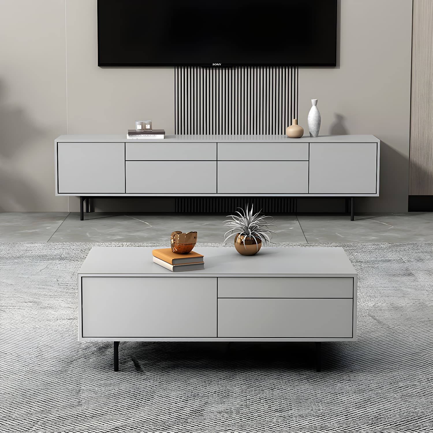 Industrial Enclosed Storage TV Stand Wooden Rectangle TV Cabinet with Splayed Legs thumbnail 4