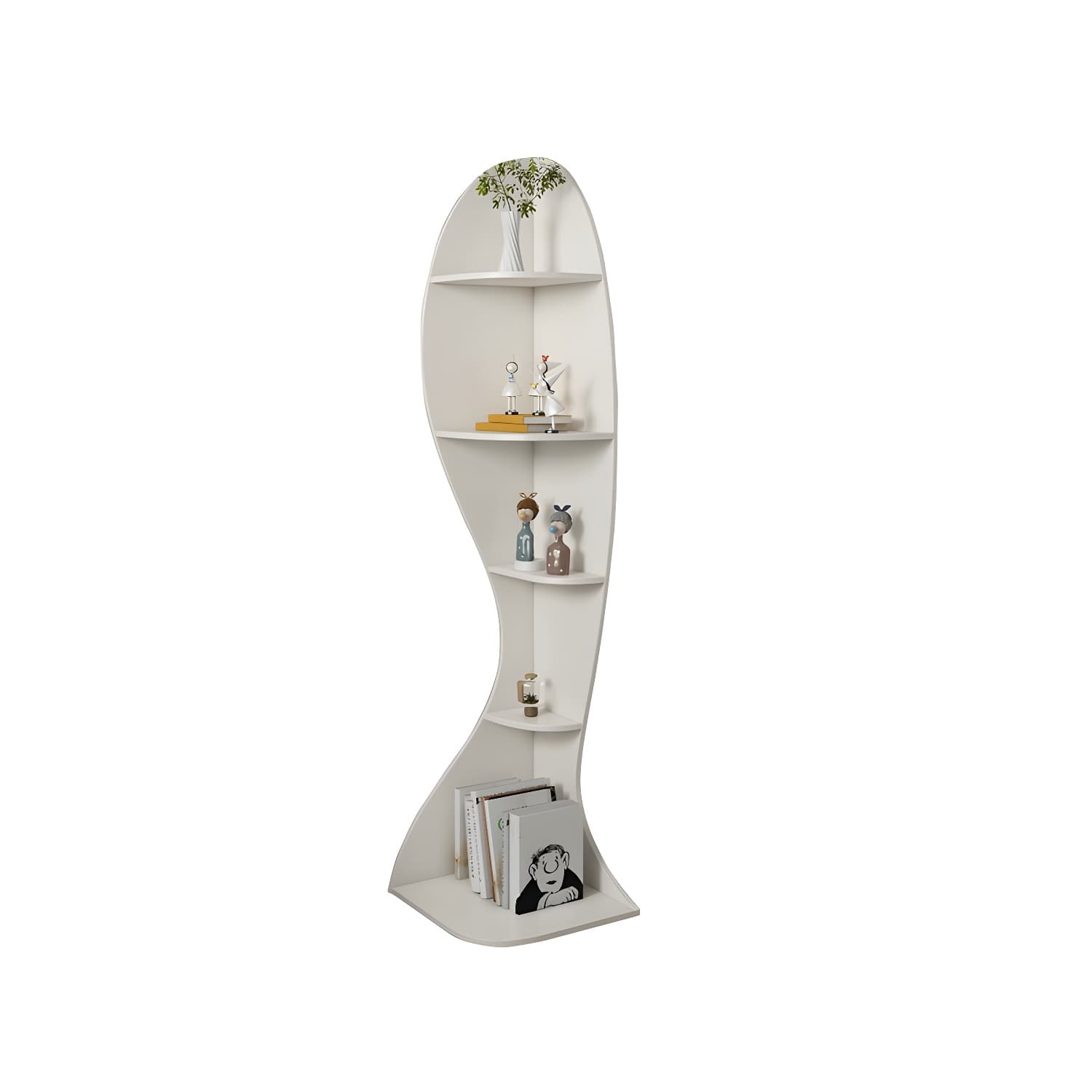 Corner Modern Accent Chest with Wood Counter Top and Open Shelves - 40cm X 40cm X 182cm - 4 Shelves thumbnail 3