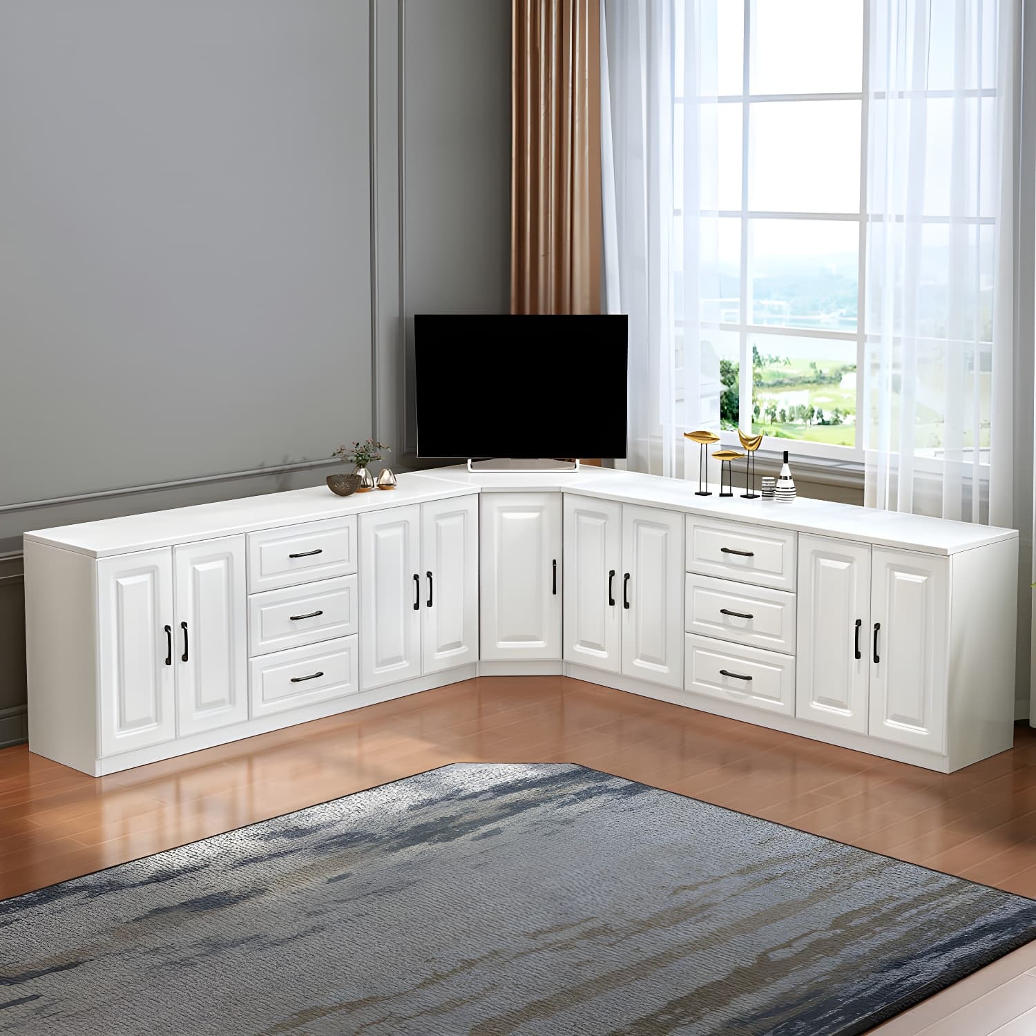 Modern Solid Wood Corner TV Stand Console with 6 - Drawer - 27.56" thumbnail 12