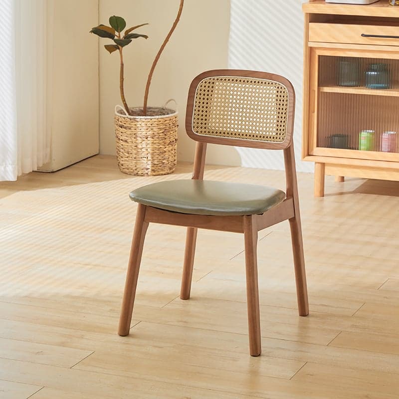 Leatherette/Wood/Rattan Entwined Balanced Armless Chair with Uncovered Back and Timber Legs in Sepia/Ink/Wood Color in a Scandinavian Style thumbnail 4