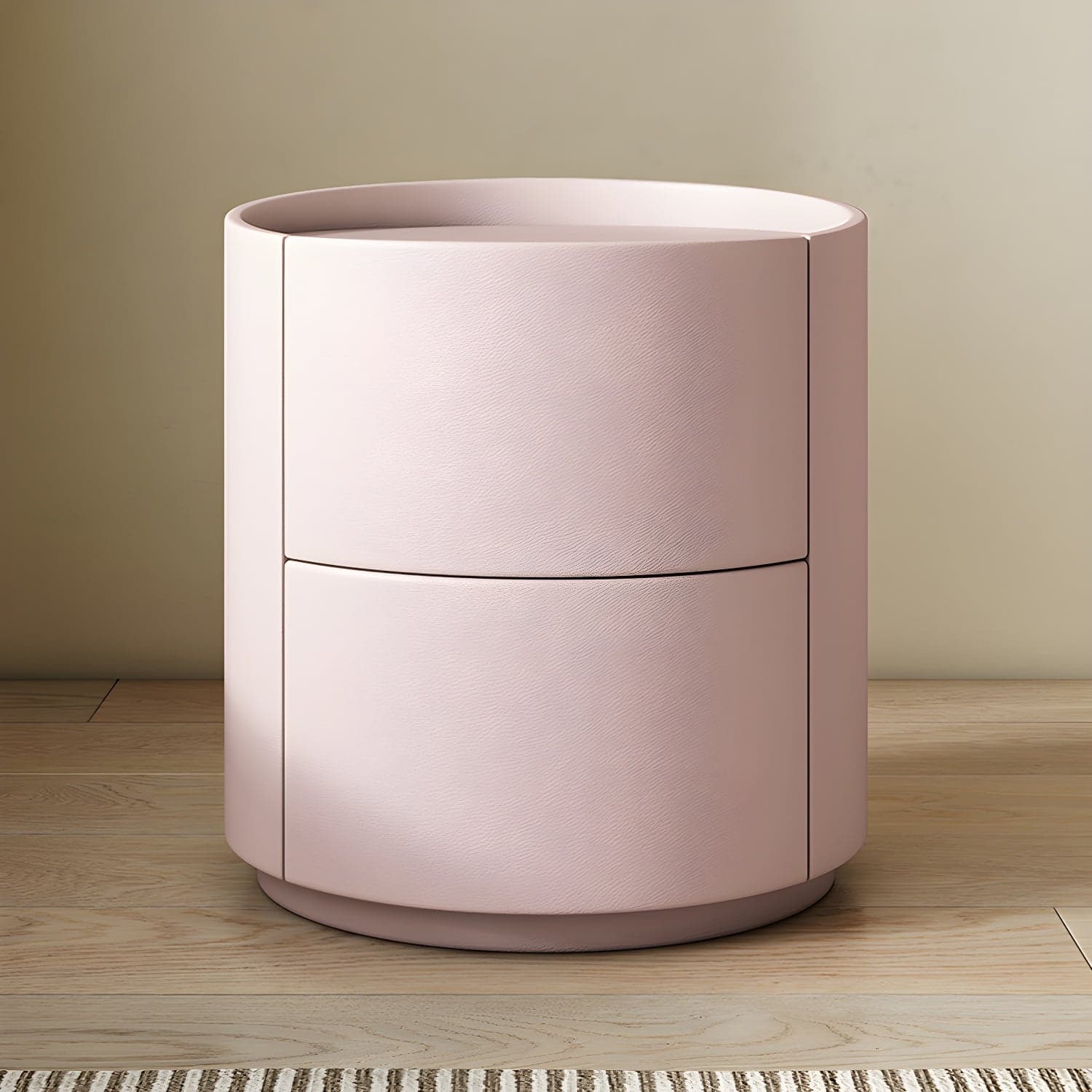 Modern Faux Leather Nightstand with 2 Drawers in Light Wood Tone thumbnail 11