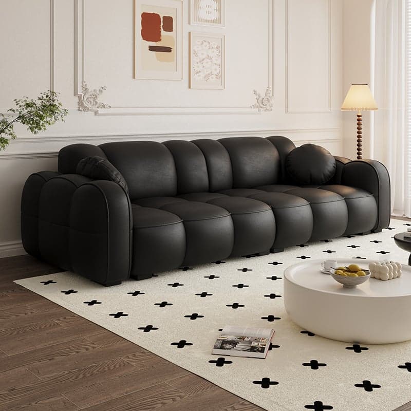 Modern Solid Color Tear Resistant Standard Sofa in Dark Grey/Light Brown/Ivory, 4-seater/3-seater with 2 Pillows thumbnail 1