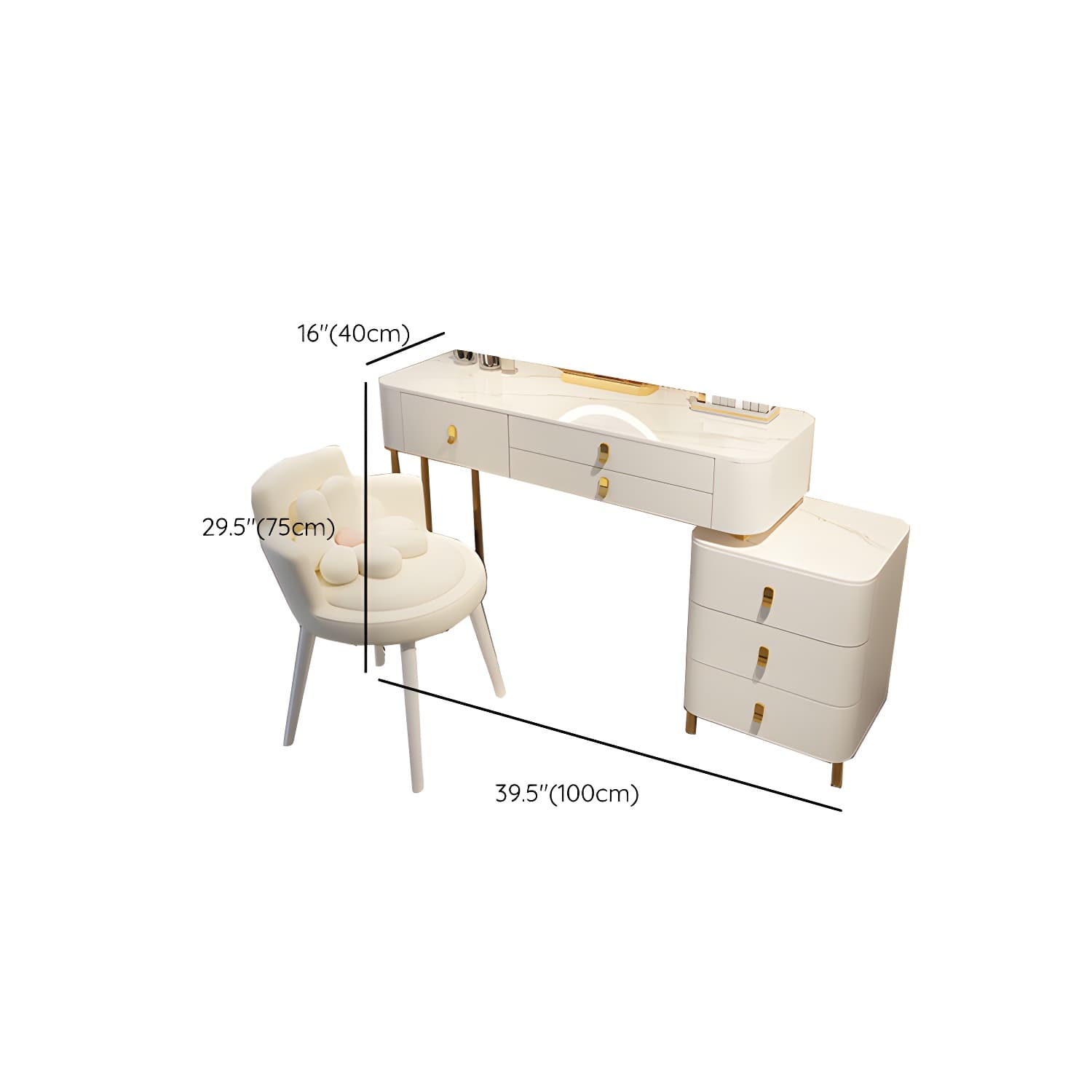 Contemporary Make-up Vanity with Stone Top and Storage Drawers thumbnail 14