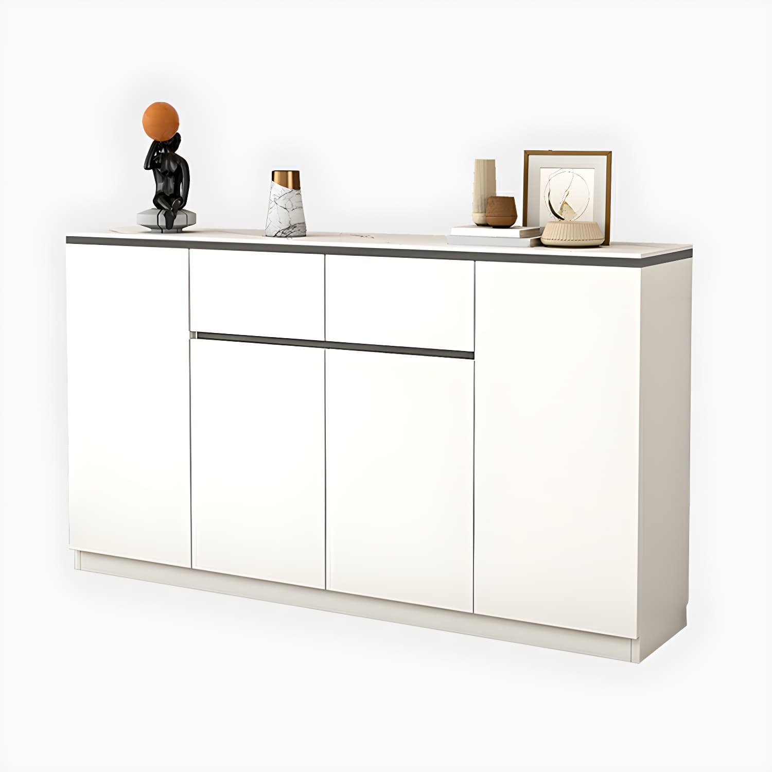 Modern Wood Sideboard Credenza with Drawers and Cabinets - Stone Countertop - image 13