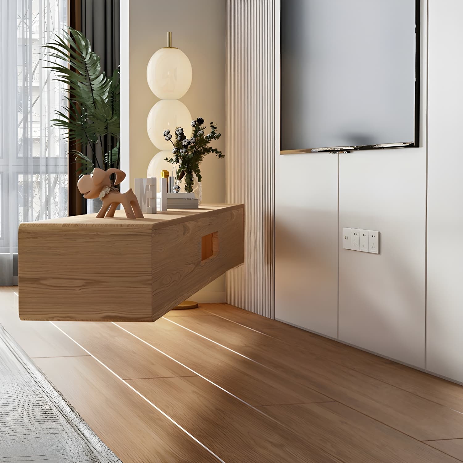 Modern Floating 2-Drawer TV Cabinet with Cable Management for Living Room thumbnail 10