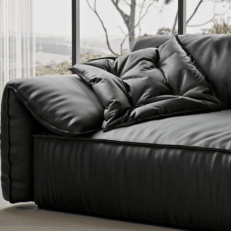 Modish Solid Color Water Resistant Standard Sofa in Midnight Black, Seats 5/4 Person/for 3 with 2 Pillows thumbnail 3