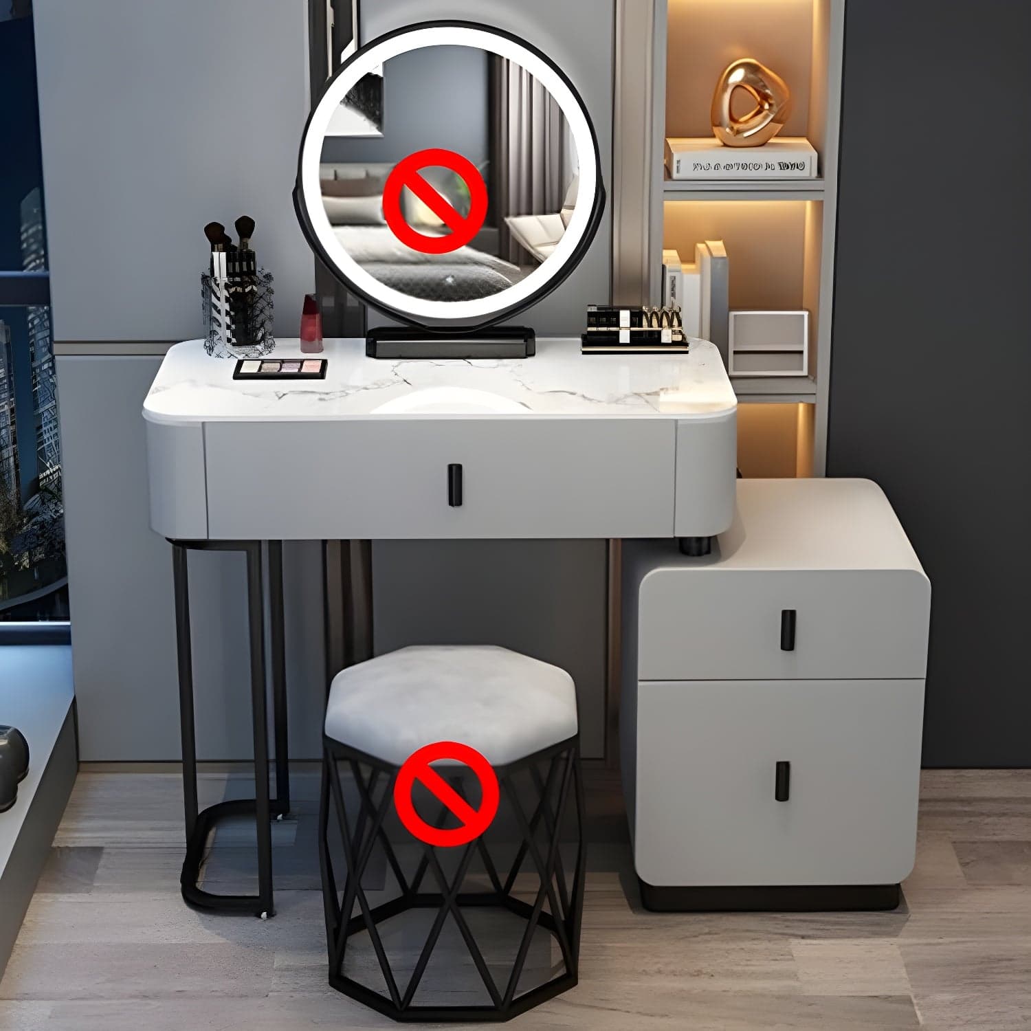 Modern Stone Top Makeup Vanity Desk with Solid Wood Storage Drawers thumbnail 3