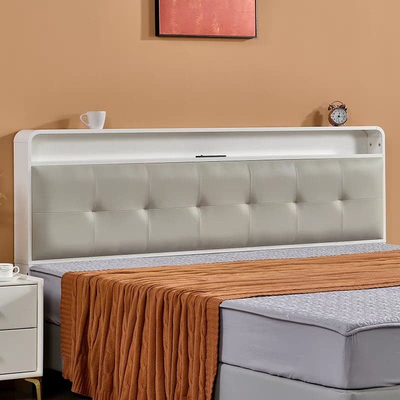 Simplistic Panel Headboard with Shelves, Rectangular Shape for Twin/Full/Twin XL Bed, Featuring Sponge Upholstery, Illumination Light, and Standard Height thumbnail 7
