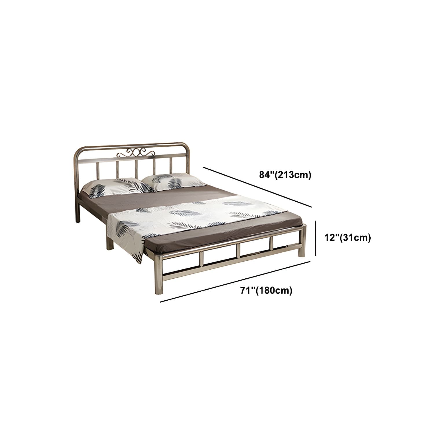 Silver Modern Steel Bed Rectangular Minimalist Bed with Metal Legs thumbnail 15