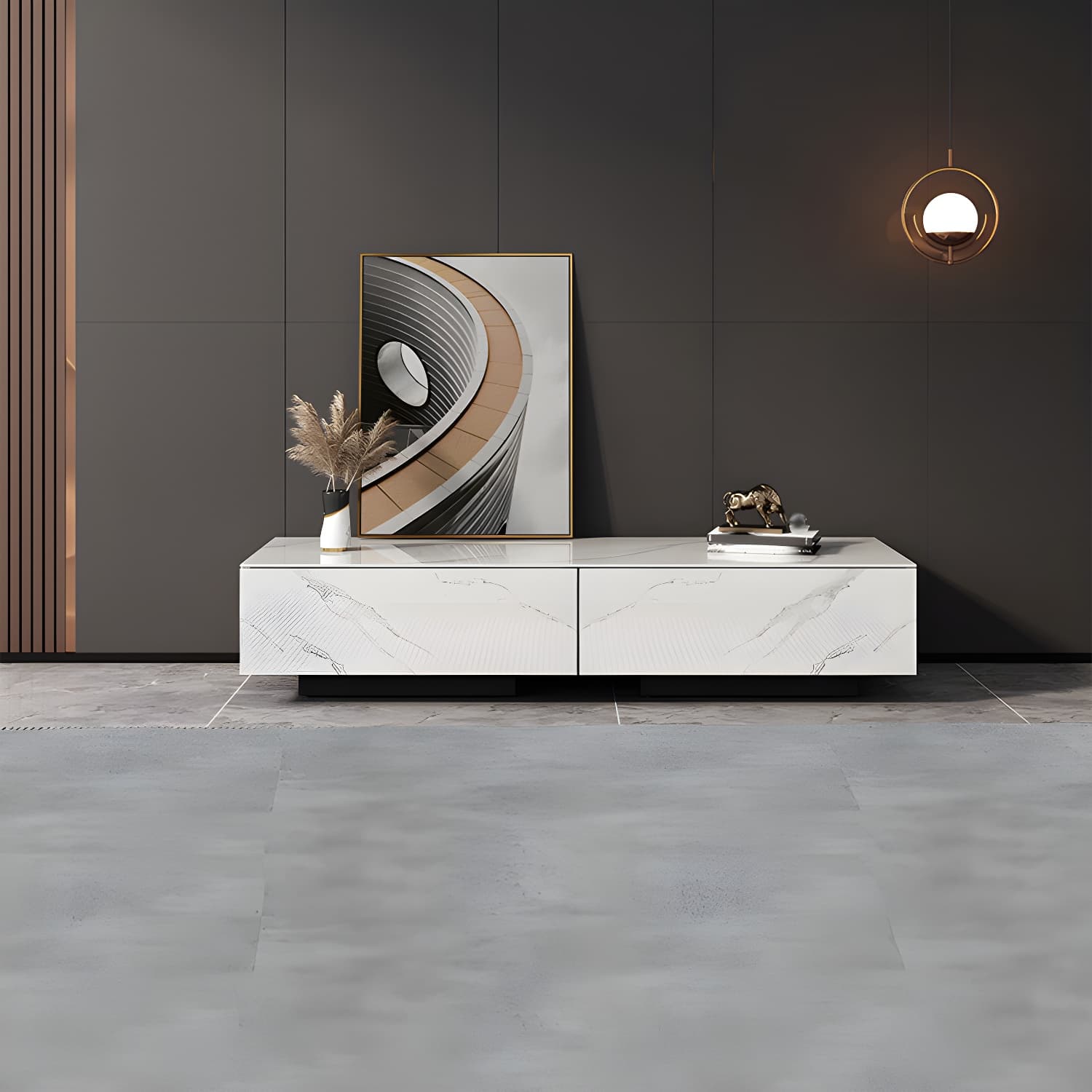 Stone TV Stand Console Contemporary Media Console with Drawers thumbnail 2