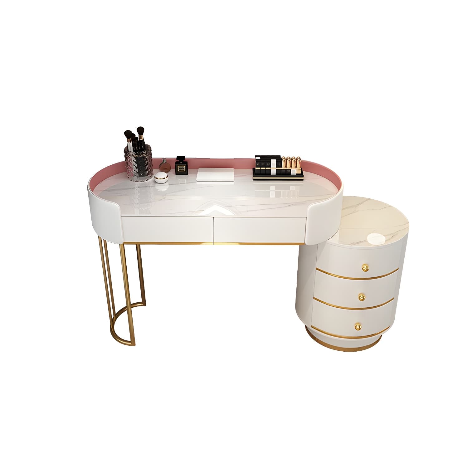 Contemporary Bedroom Metallic Lighted Mirror With Drawer Makeup Vanity Set thumbnail 17