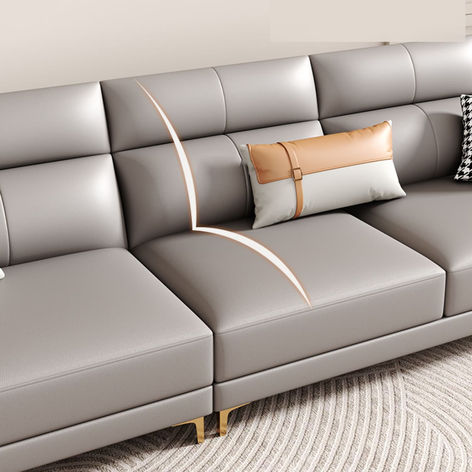 Modern Gray Faux Leather Sectional Sofa with Pillow Top Arms and Wood Frame thumbnail 7