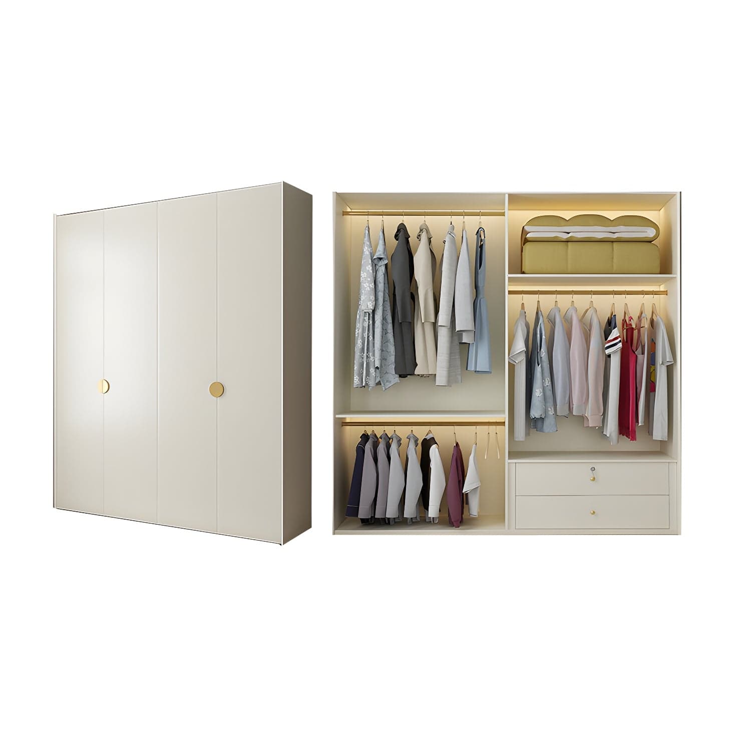 Engineered Wood Wardrobe Cabinet Modern Wardrobe Closet with Shelves for Home thumbnail 1