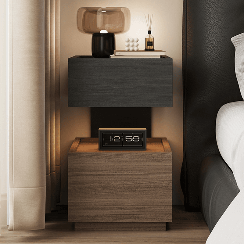 Modish Nightstand With Drawer Organization Featuring 2 Drawers, 1 Shelf, and Lumber Countertop thumbnail 8