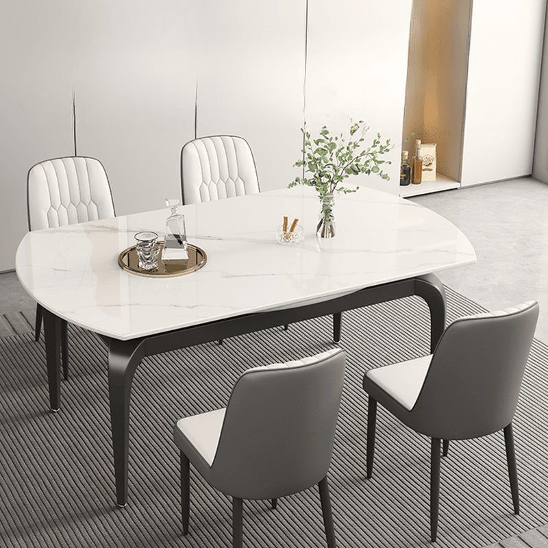 Minimalist Rounded Slate Stone Dining Table Set with 4 Legs and Padded Chair Back, Available in 9-piece/7 Piece Set/5-piece thumbnail 3