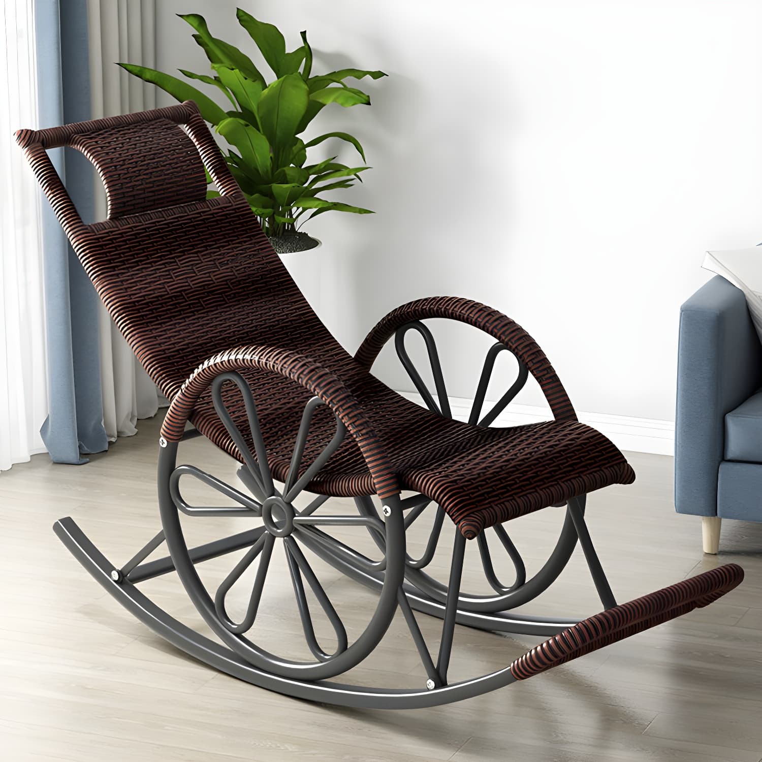 Modern Rattan Rocking Chair Woven Rope Rocker Chair for Drawing Room thumbnail 8