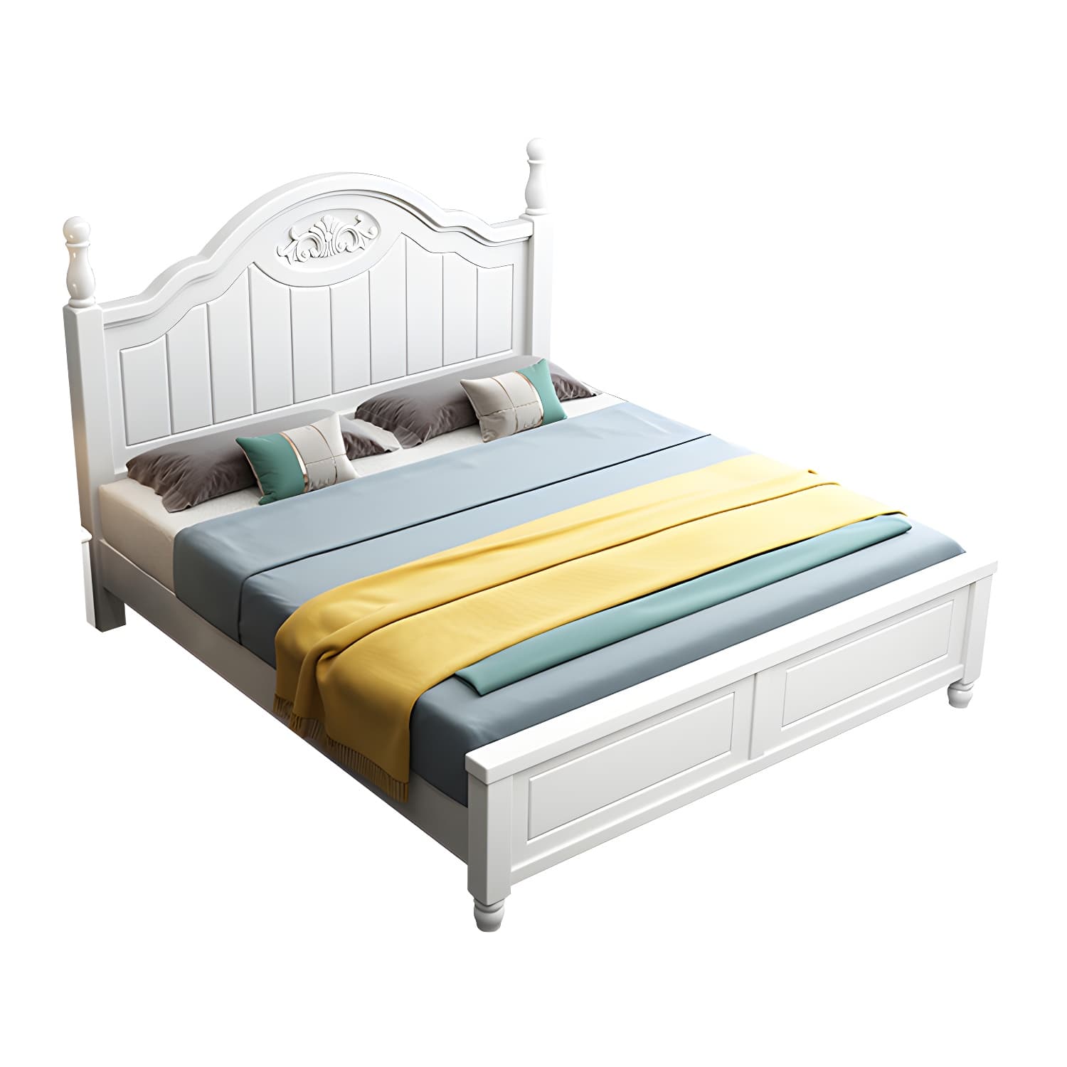 French Country Bed 83.46" Long Bed with Arched Headboard in White thumbnail 5