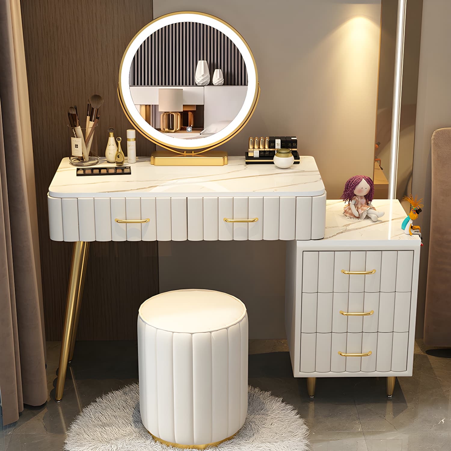 Wooden Makeup Vanity Storage Box Vanity Dressing Table for Bedroom thumbnail 2