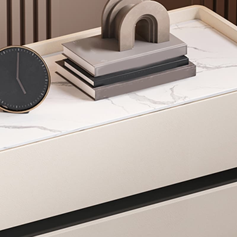 Modern Faux Leather Nightstand with 2 Drawers in Stone Countertop thumbnail 16
