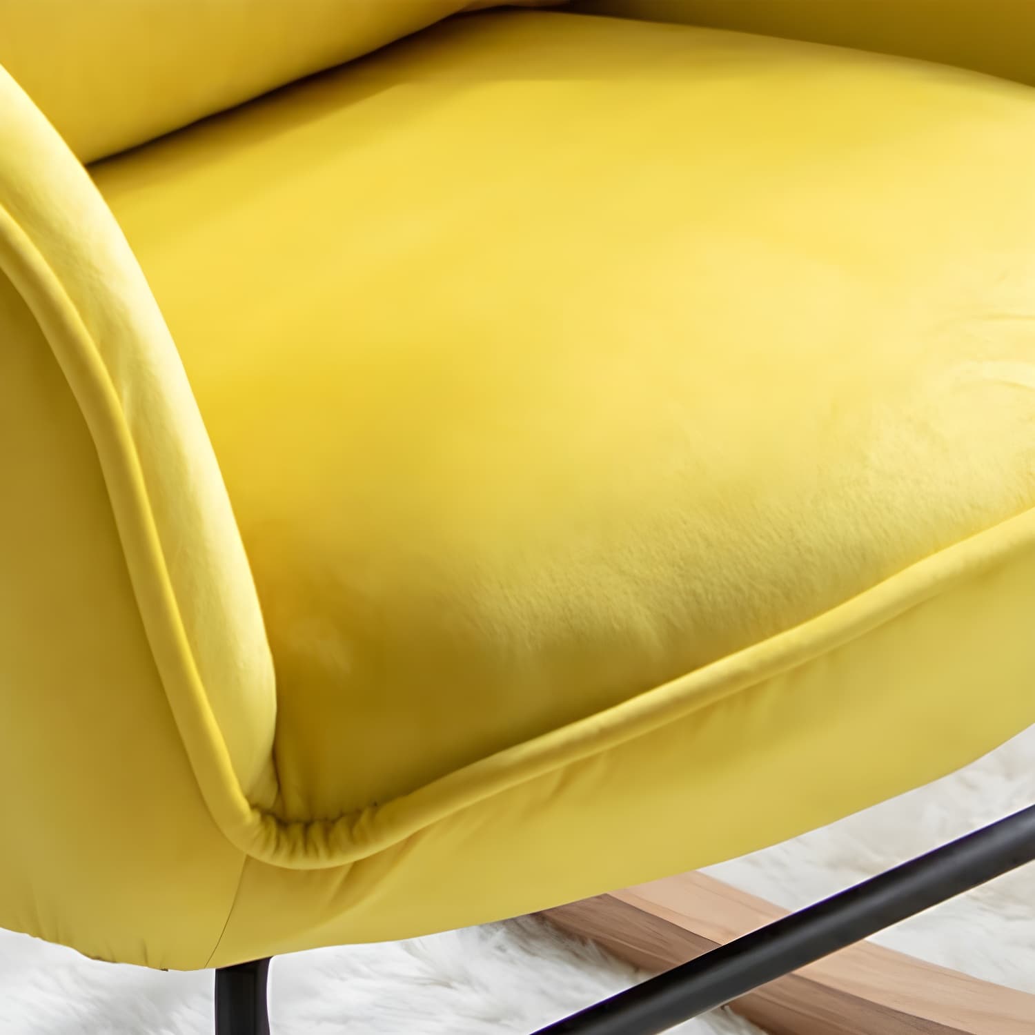 Stylish Modern Upholstered Rocking Chair with Natural Wood Legs and Tufted Back Cushion thumbnail 16