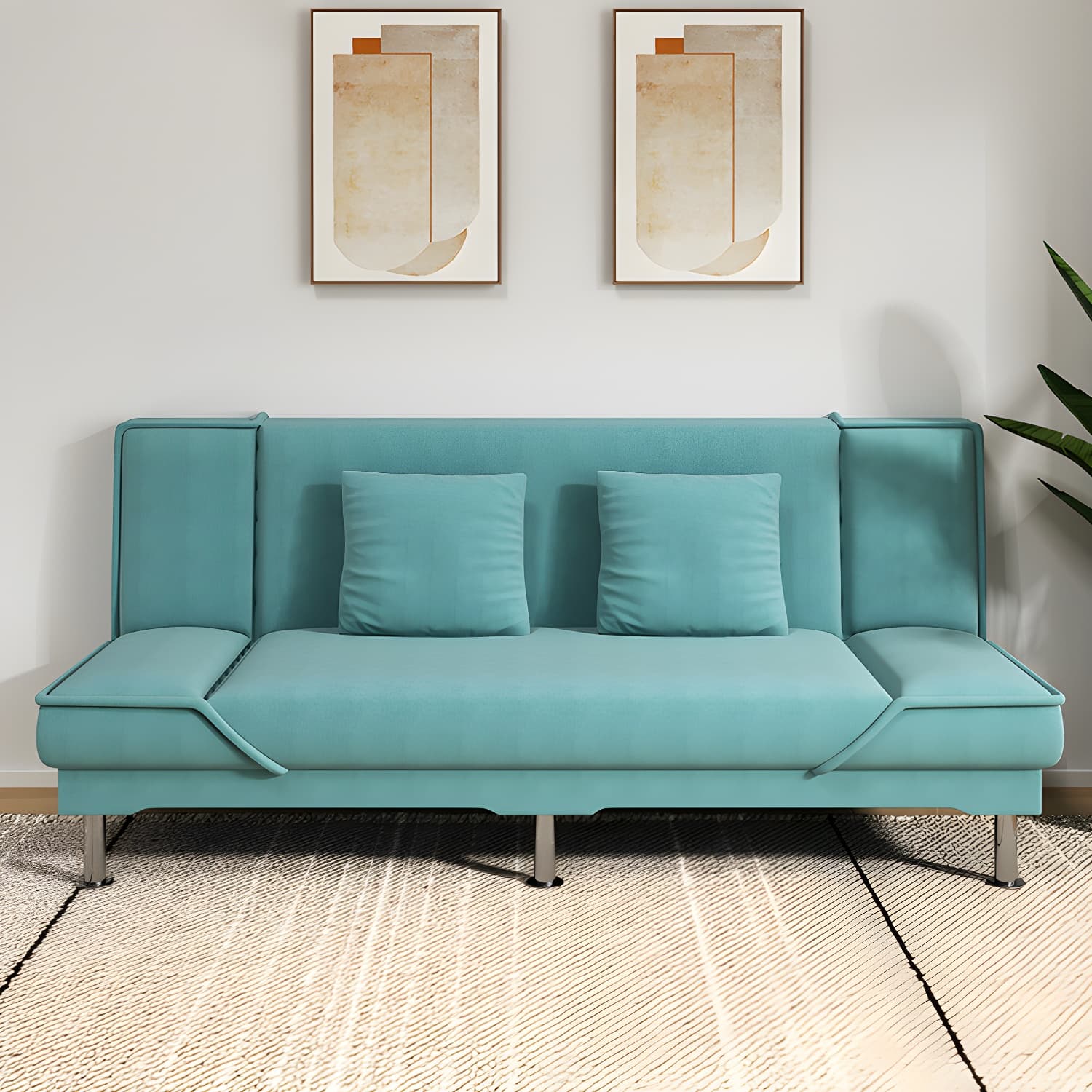 Contemporary Armless Convertible Sofa Linen Foldable Sofa for Apartment thumbnail 11