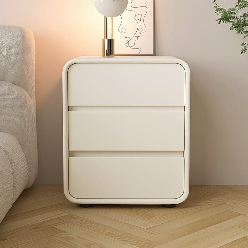 Organic Modern 3 Tiers Nightstand With Drawer Organization Featuring Pleather Countertop thumbnail 6