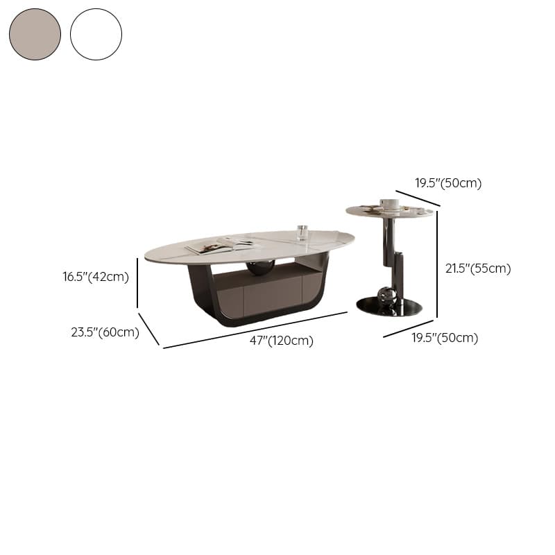 Glamorous Oblong Stone Coffee Table with Abstract Base, Scratch-proof and Drawer for Small Spaces thumbnail 18