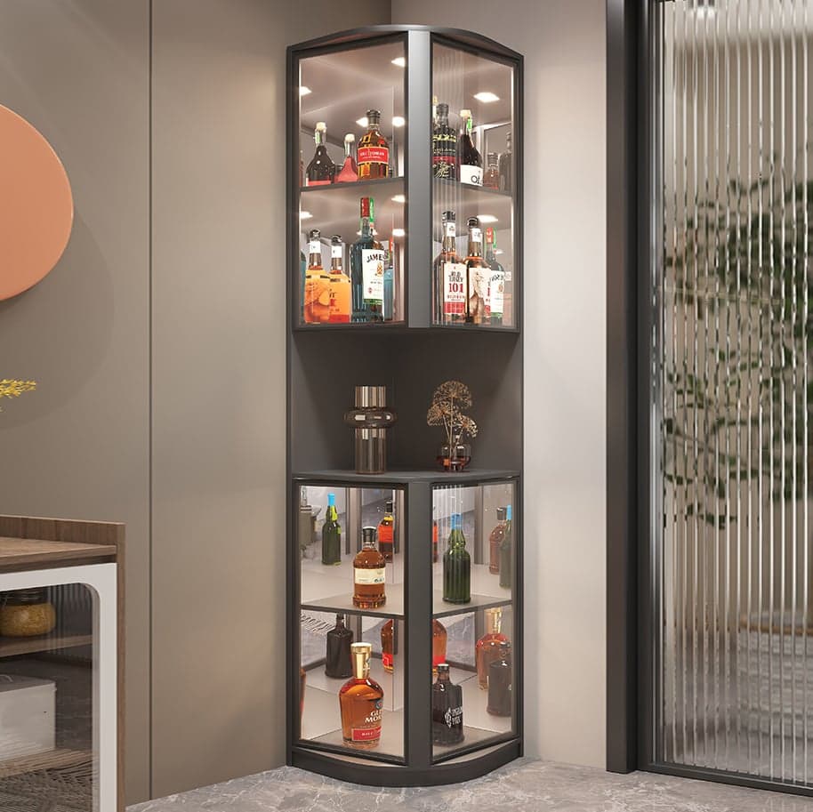 Modern Gray Corner Accent Cabinet with Glass Doors and 2 Shelves thumbnail 1