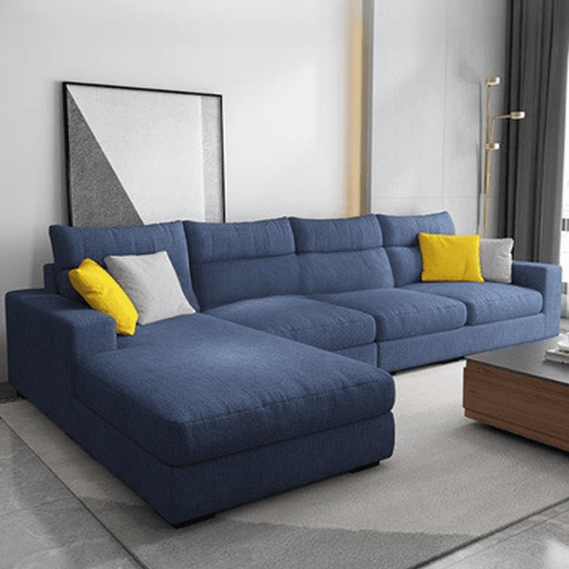 L-Shape Sofa Chaise with Pillow Back, Azure/Cream Upholstery, Square Arm, Slipcover, and 1 Chaise thumbnail 5