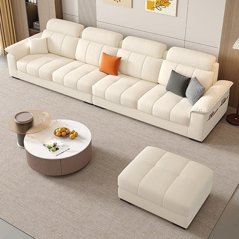 Straight Scratch-repellent Sofa with Side Pocket and Horizontal Flared Arm, Includes 1 Ottoman thumbnail 1