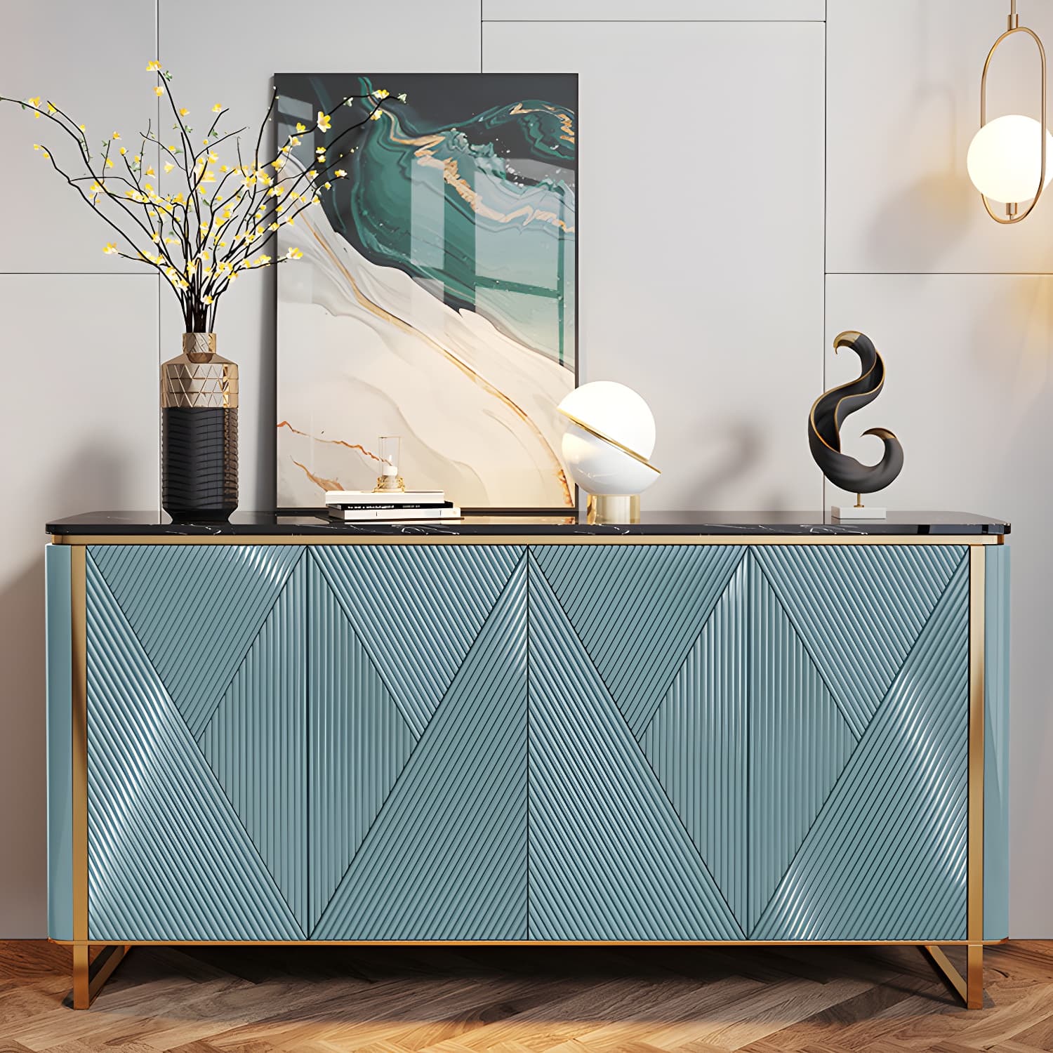 Modern & Contemporary Side Board Stone Credenza with Cabinets thumbnail 4